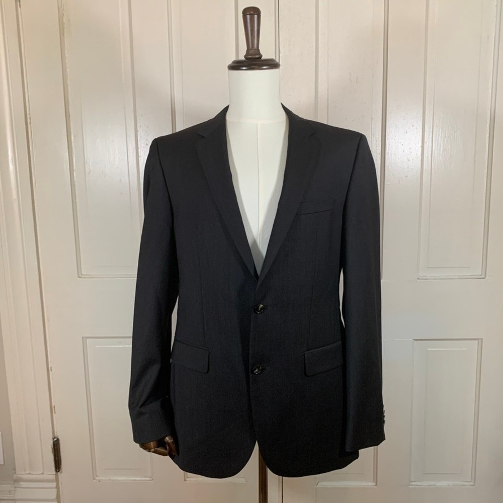 Hugo Boss Blazer Mens 40L Charcoal Gray 100% Virgin Wool 2 Button Sport Coat